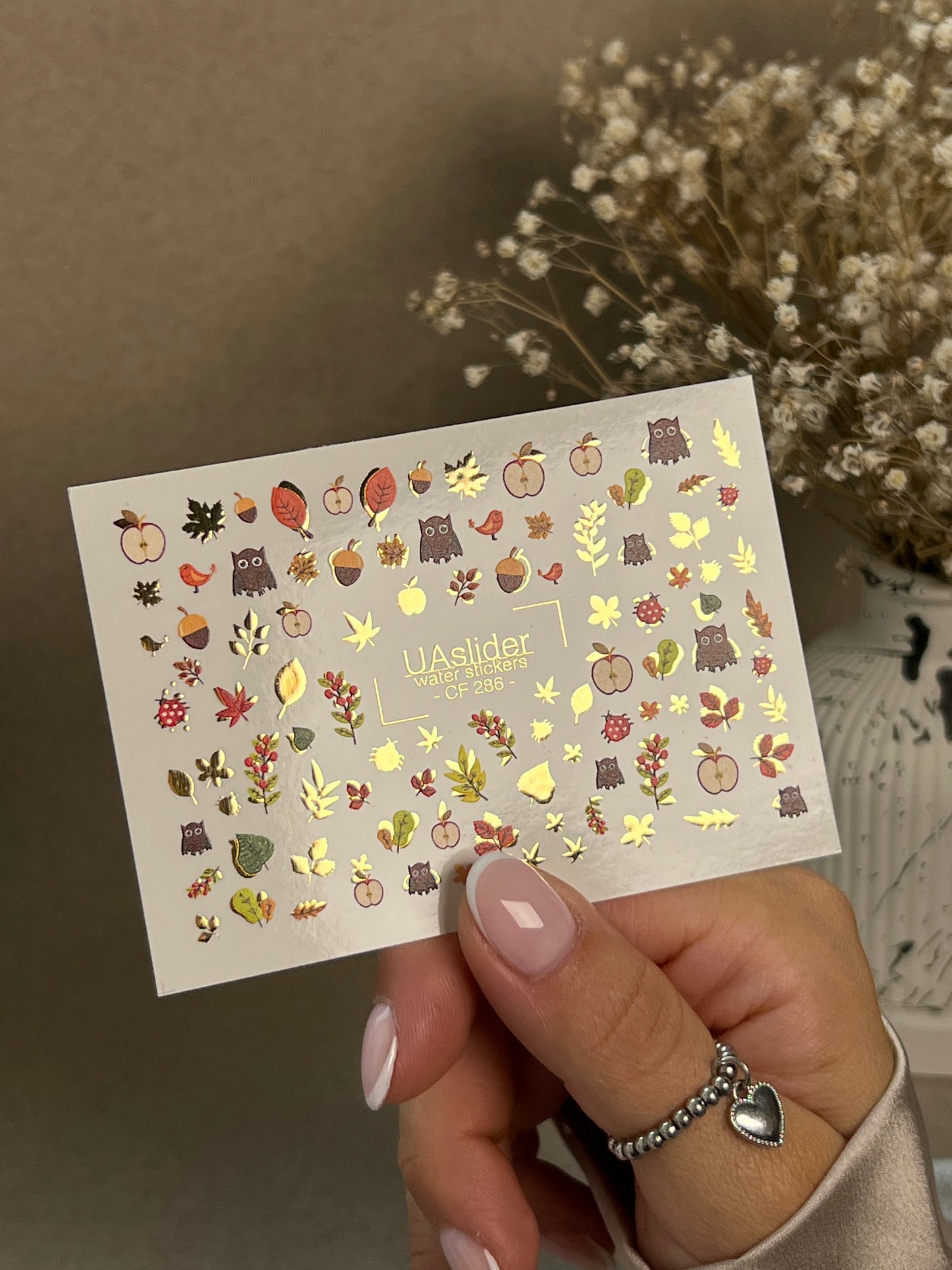 Nail Water Decal CF-286 | Autumn Forest Water Slide Nail Decals | Owls, Apples & Woodland Leaves