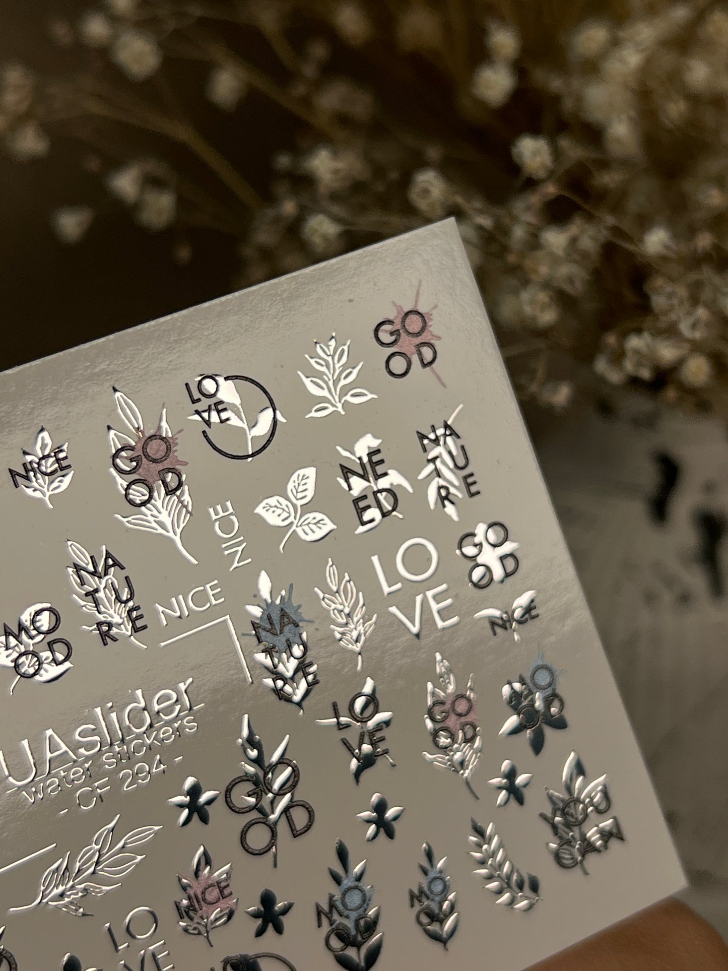 Nail Water Decal CF-294 | Minimalist Water Slide Nail Decals | Love, Nature & Quote Accents