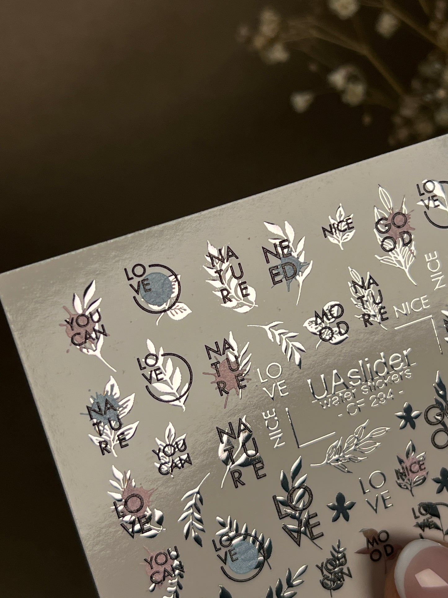 Nail Water Decal CF-294 | Minimalist Water Slide Nail Decals | Love, Nature & Quote Accents