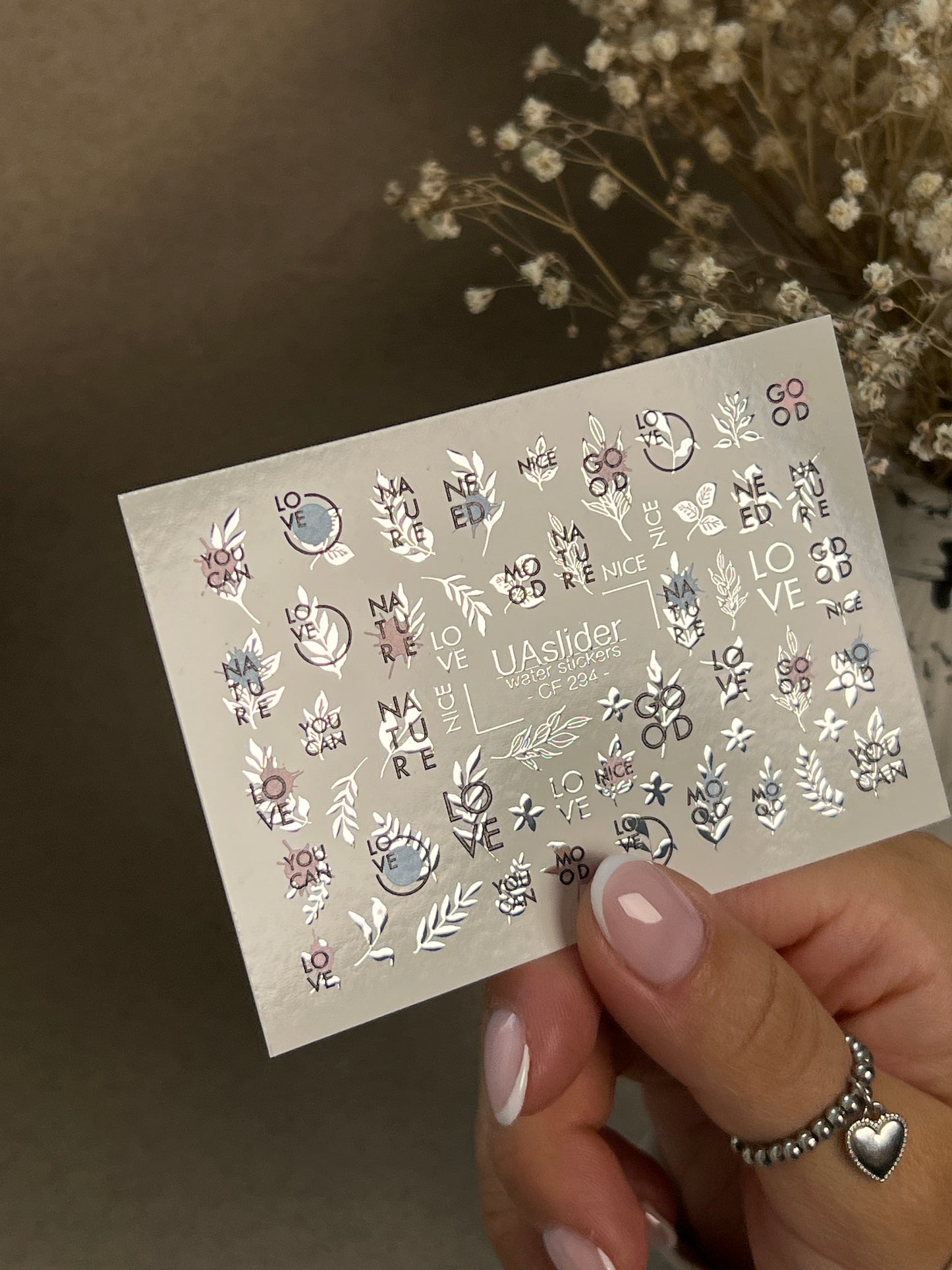 Nail Water Decal CF-294 | Minimalist Water Slide Nail Decals | Love, Nature & Quote Accents