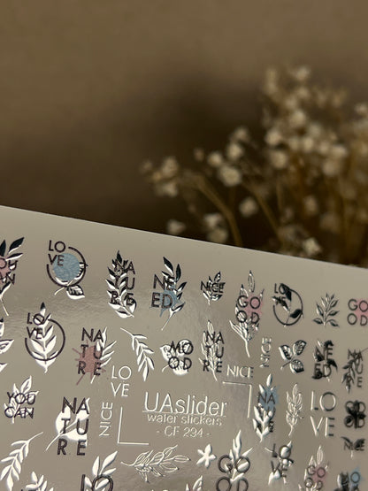 Nail Water Decal CF-294 | Minimalist Water Slide Nail Decals | Love, Nature & Quote Accents