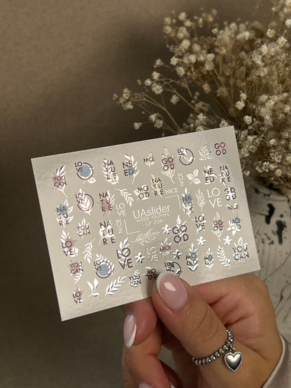 Nail Water Decal CF-294 | Minimalist Water Slide Nail Decals | Love, Nature & Quote Accents