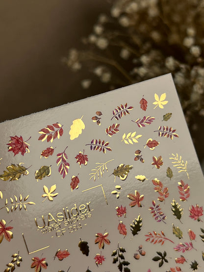 Nail Water Decal CF-284 | Autumn Leaves Water Slide Nail Decals | Fall Foliage & Botanical Accents