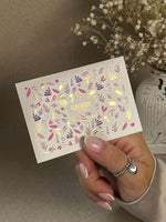 Nail Water Decal CF-253 | Botanical Water Slide Nail Decals | Pink & Purple Leaves with Gold Foil - UASLIDER