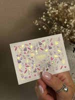 Nail Water Decal CF-253 | Botanical Water Slide Nail Decals | Pink & Purple Leaves with Gold Foil - UASLIDER