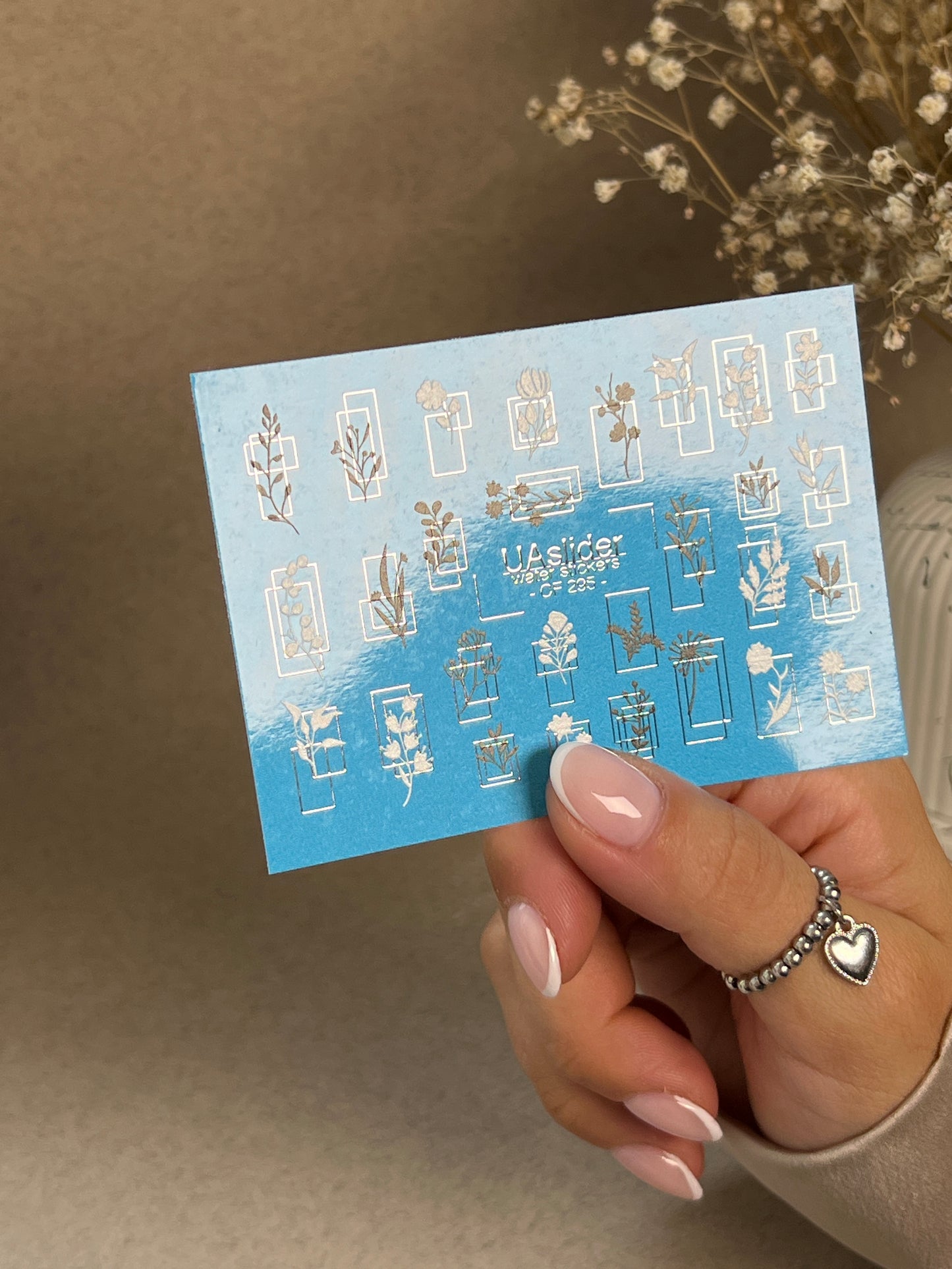 Nail Water Decal CF-295 | Minimalist Botanical Water Slide Nail Decals | Flowers & Geometric Frames