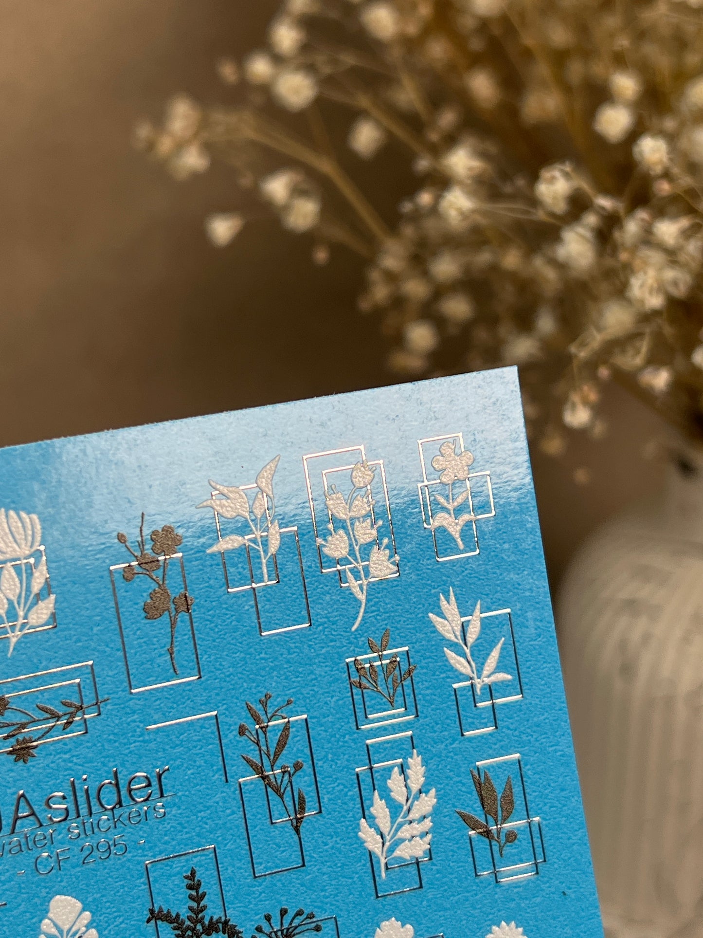 Nail Water Decal CF-295 | Minimalist Botanical Water Slide Nail Decals | Flowers & Geometric Frames