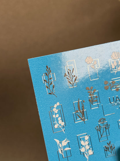 Nail Water Decal CF-295 | Minimalist Botanical Water Slide Nail Decals | Flowers & Geometric Frames