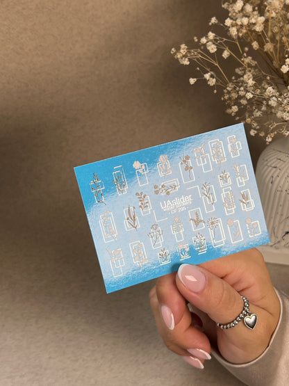 Nail Water Decal CF-295 | Minimalist Botanical Water Slide Nail Decals | Flowers & Geometric Frames