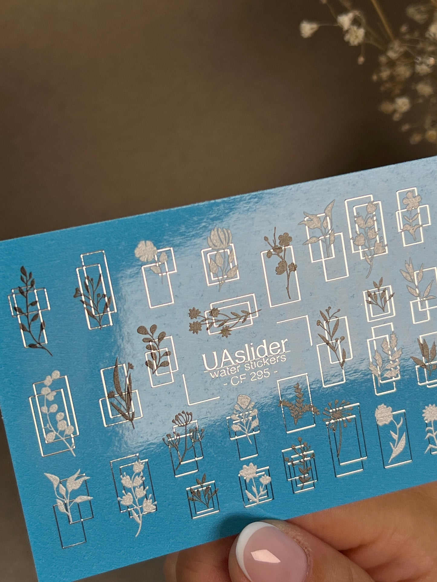 Nail Water Decal CF-295 | Minimalist Botanical Water Slide Nail Decals | Flowers & Geometric Frames