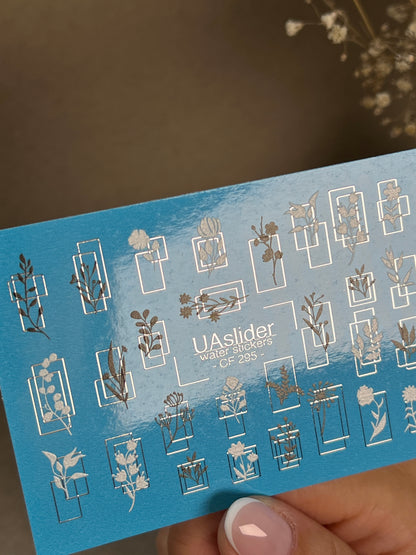 Nail Water Decal CF-295 | Minimalist Botanical Water Slide Nail Decals | Flowers & Geometric Frames