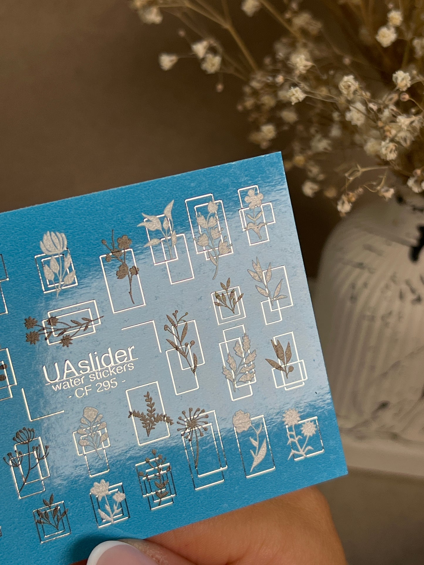 Nail Water Decal CF-295 | Minimalist Botanical Water Slide Nail Decals | Flowers & Geometric Frames