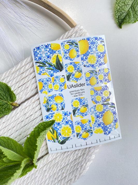 Pedicure nail wrap films mw-005 | Nail Wrap Films for Pedicure | Lemon & Blue Tile Design