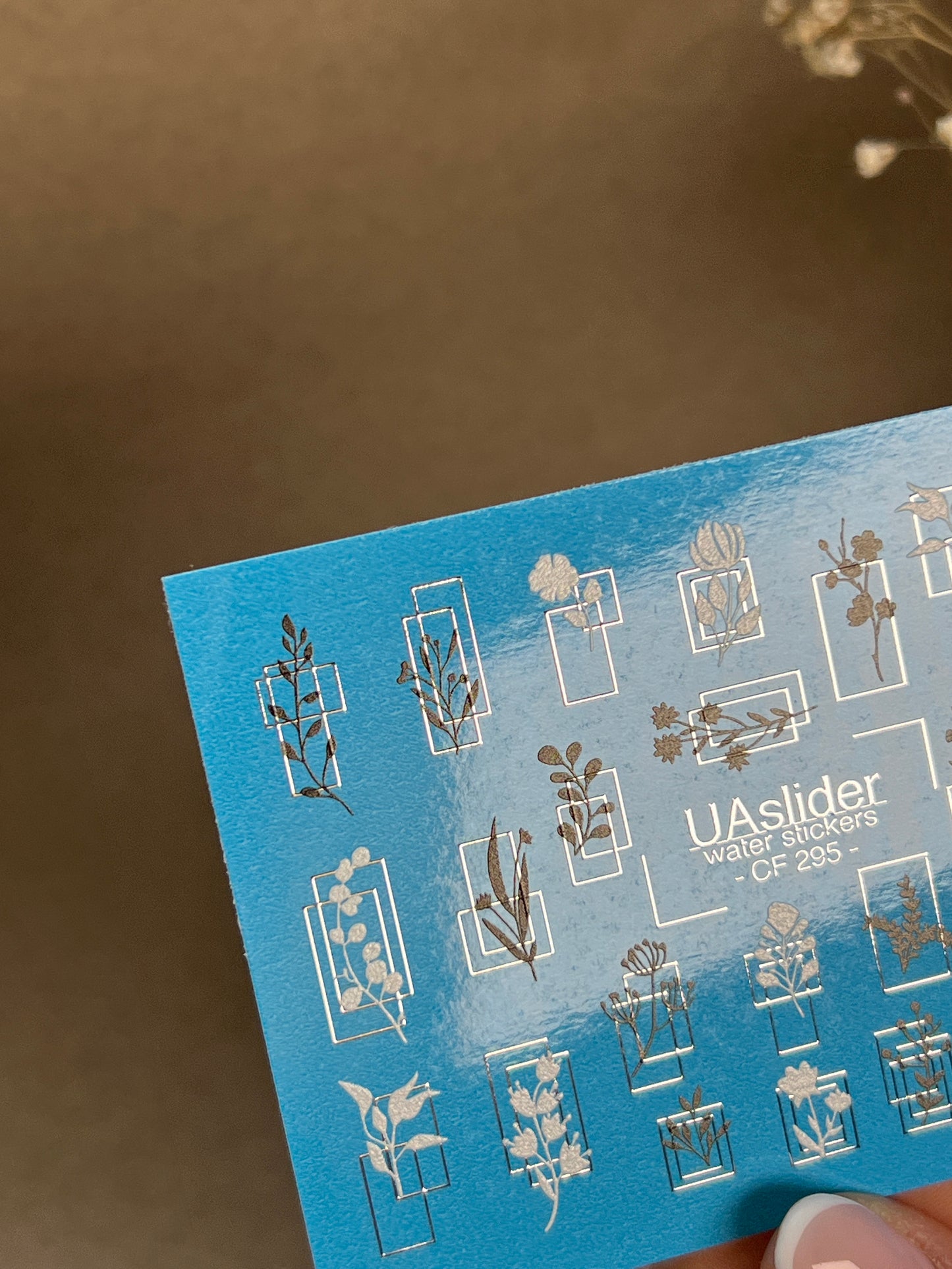 Nail Water Decal CF-295 | Minimalist Botanical Water Slide Nail Decals | Flowers & Geometric Frames