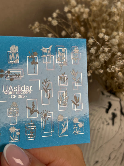 Nail Water Decal CF-295 | Minimalist Botanical Water Slide Nail Decals | Flowers & Geometric Frames