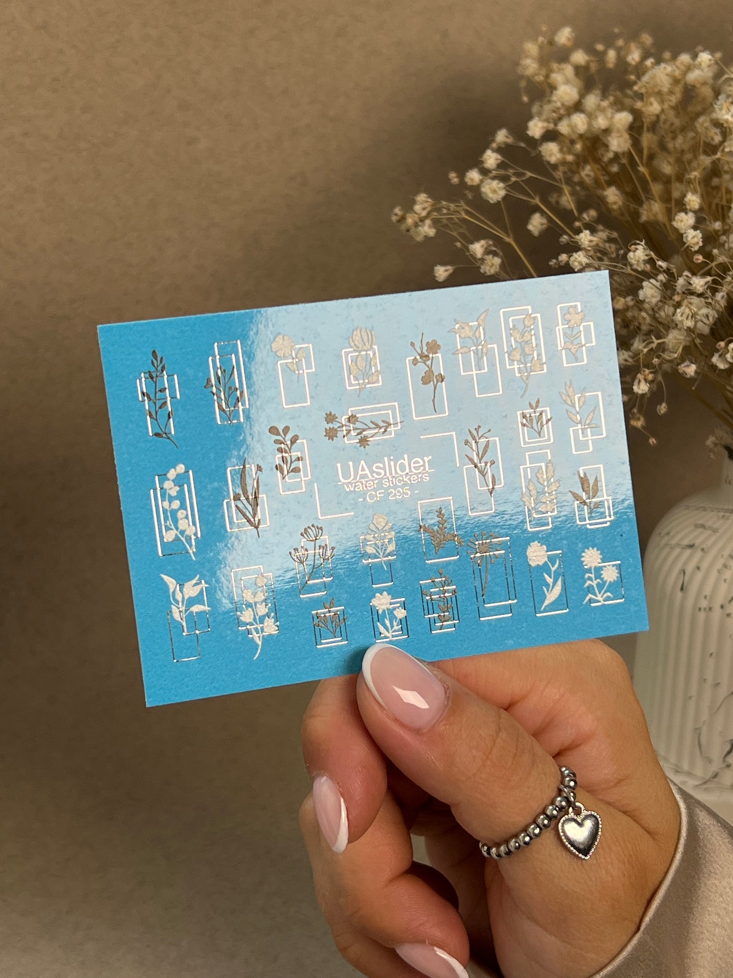 Nail Water Decal CF-295 | Minimalist Botanical Water Slide Nail Decals | Flowers & Geometric Frames