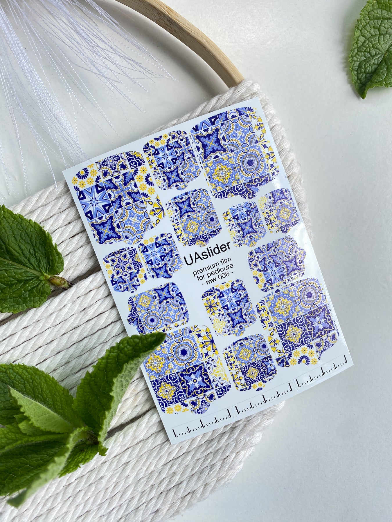 Pedicure nail wrap films mw-008 | Nail Wrap Films for Pedicure | Blue & Yellow Tile Design