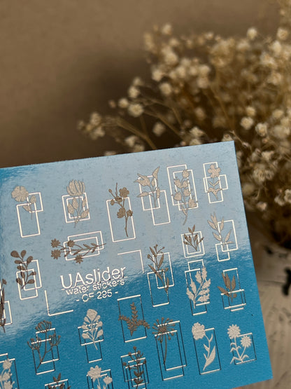 Nail Water Decal CF-295 | Minimalist Botanical Water Slide Nail Decals | Flowers & Geometric Frames