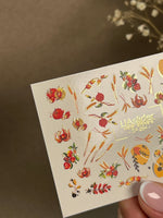 Nail Water Decal CF-254 | Autumn Water Slide Nail Decals | Wheat, Red Berries & Fall Leaves - UASLIDER