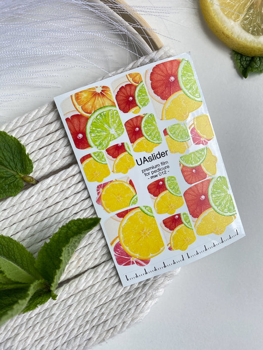 Pedicure nail wrap films mw-012 | Nail Wrap Films for Pedicure | Citrus Mix Design