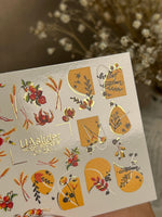 Nail Water Decal CF-254 | Autumn Water Slide Nail Decals | Wheat, Red Berries & Fall Leaves - UASLIDER