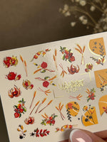 Nail Water Decal CF-254 | Autumn Water Slide Nail Decals | Wheat, Red Berries & Fall Leaves - UASLIDER