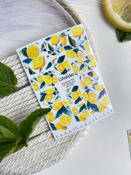 Pedicure nail wrap films mw-002 | Nail Wrap Films for Pedicure | Citrus & Blue Leaves Design