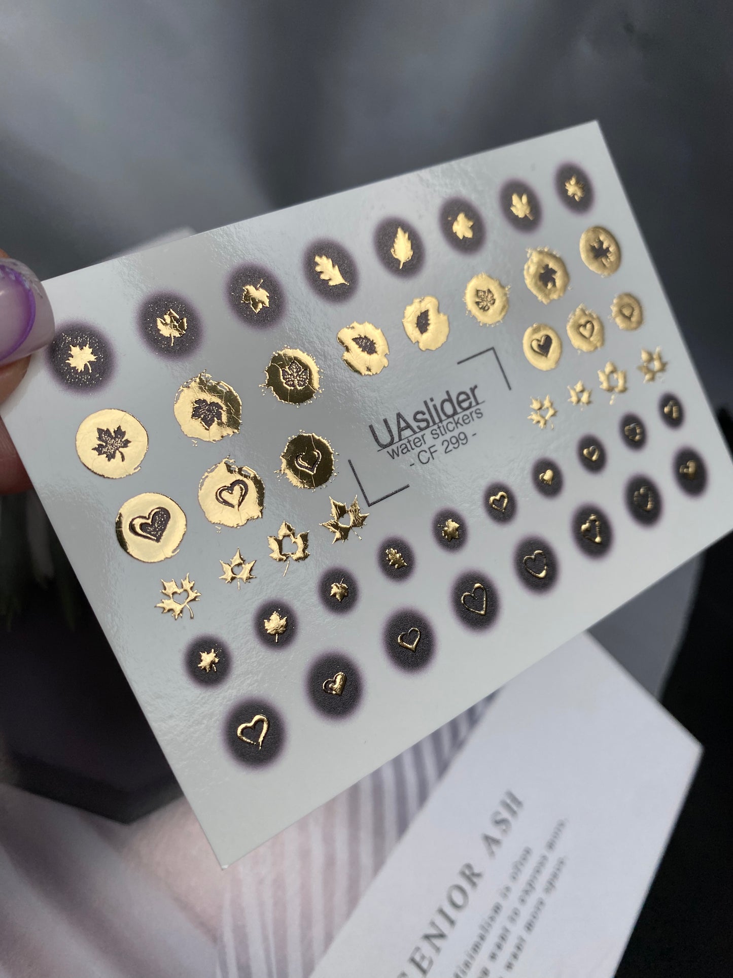 Nail Water Decal CF-299 | Gold Foil Water Slide Nail Decals | Hearts, Stars & Autumn Leaves