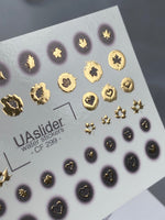 Nail Water Decal CF-299 | Gold Foil Water Slide Nail Decals | Hearts, Stars & Autumn Leaves - UASLIDER