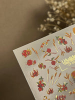 Nail Water Decal CF-254 | Autumn Water Slide Nail Decals | Wheat, Red Berries & Fall Leaves - UASLIDER
