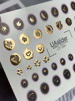 Nail Water Decal CF-299 | Gold Foil Water Slide Nail Decals | Hearts, Stars & Autumn Leaves - UASLIDER