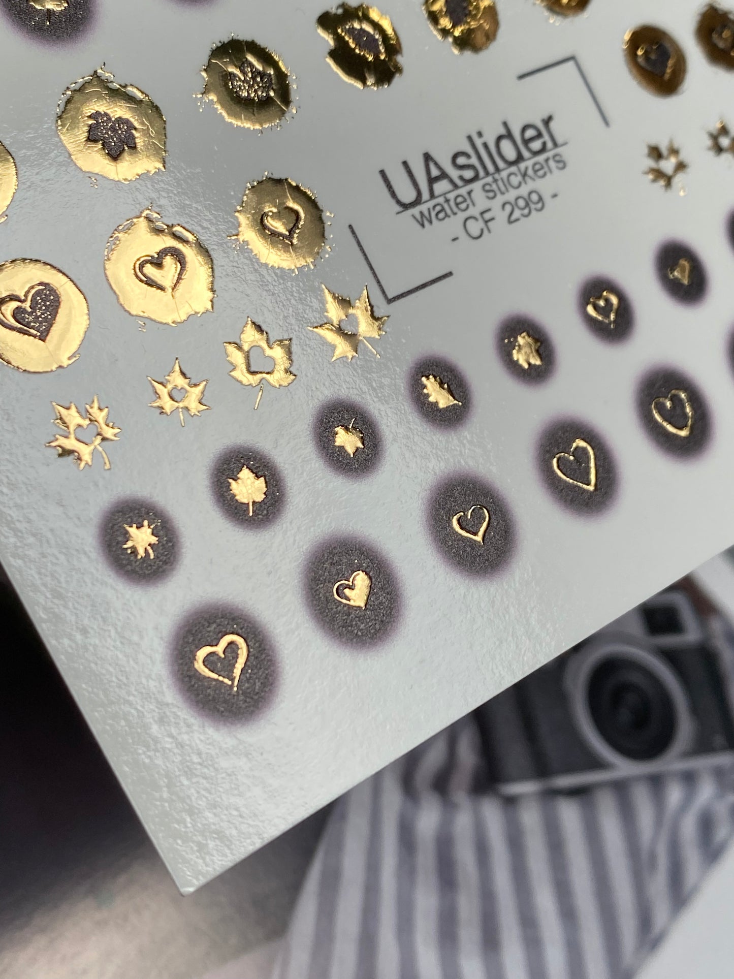 Nail Water Decal CF-299 | Gold Foil Water Slide Nail Decals | Hearts, Stars & Autumn Leaves