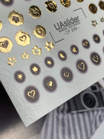 Nail Water Decal CF-299 | Gold Foil Water Slide Nail Decals | Hearts, Stars & Autumn Leaves - UASLIDER