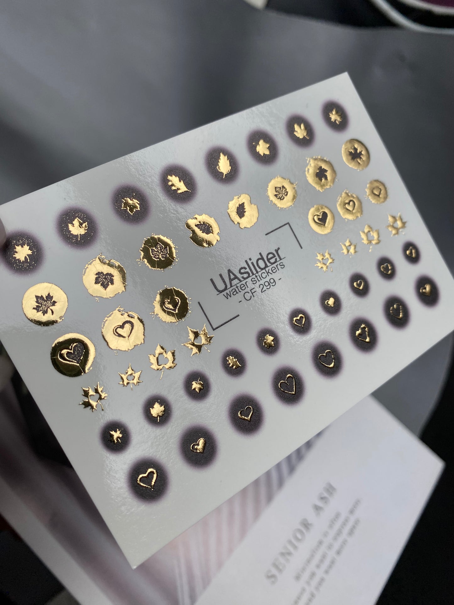 Nail Water Decal CF-299 | Gold Foil Water Slide Nail Decals | Hearts, Stars & Autumn Leaves