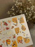 Nail Water Decal CF-254 | Autumn Water Slide Nail Decals | Wheat, Red Berries & Fall Leaves - UASLIDER