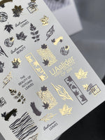 Nail Water Decal CF-298 | Autumn Water Slide Nail Decals | Leaves, Zebra Print & Gold Accents - UASLIDER