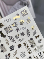 Nail Water Decal CF-298 | Autumn Water Slide Nail Decals | Leaves, Zebra Print & Gold Accents - UASLIDER