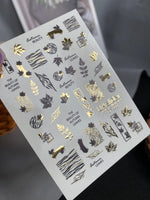 Nail Water Decal CF-298 | Autumn Water Slide Nail Decals | Leaves, Zebra Print & Gold Accents - UASLIDER