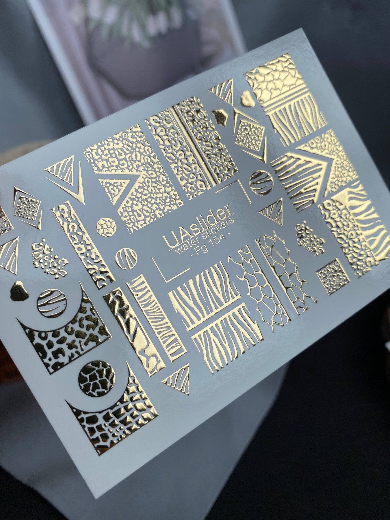 Nail Water Decal Fg-154 | Gold Foil Water Slide Nail Decals | Animal Print & Geometric Patterns - UASLIDER