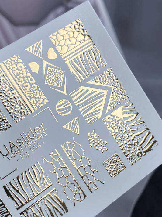 Nail Water Decal Fg-154 | Gold Foil Water Slide Nail Decals | Animal Print & Geometric Patterns