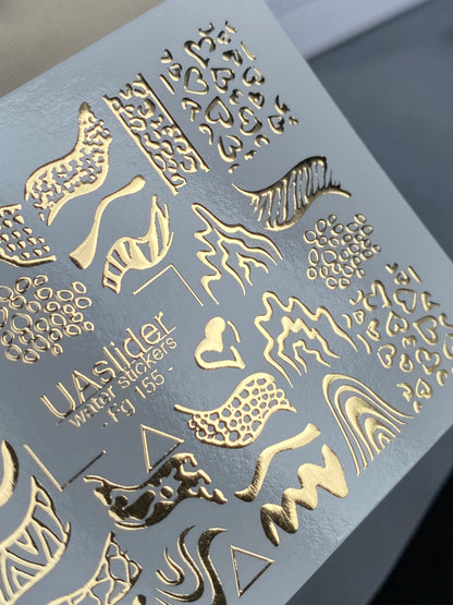 Nail Water Decal Fg-155 | Gold Foil Water Slide Nail Decals | Abstract & Animal Print Designs