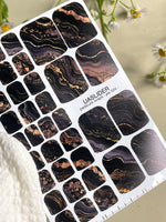 Marble Pedicure Nail Wraps — Black & Dark Navy Watercolor Marble with Gold | PW-024