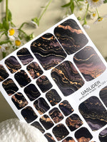 Marble Pedicure Nail Wraps — Black & Dark Navy Watercolor Marble with Gold | PW-024