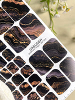 Marble Pedicure Nail Wraps — Black & Dark Navy Watercolor Marble with Gold | PW-024