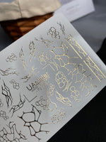 Nail Water Decal Fg-145 | Water Slide Nail Decals with Gold Cracked and Abstract Net Patterns | Modern Nail Art - UASLIDER