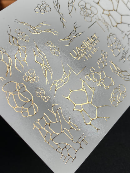 Nail Water Decal Fg-145 | Water Slide Nail Decals with Gold Cracked and Abstract Net Patterns | Modern Nail Art