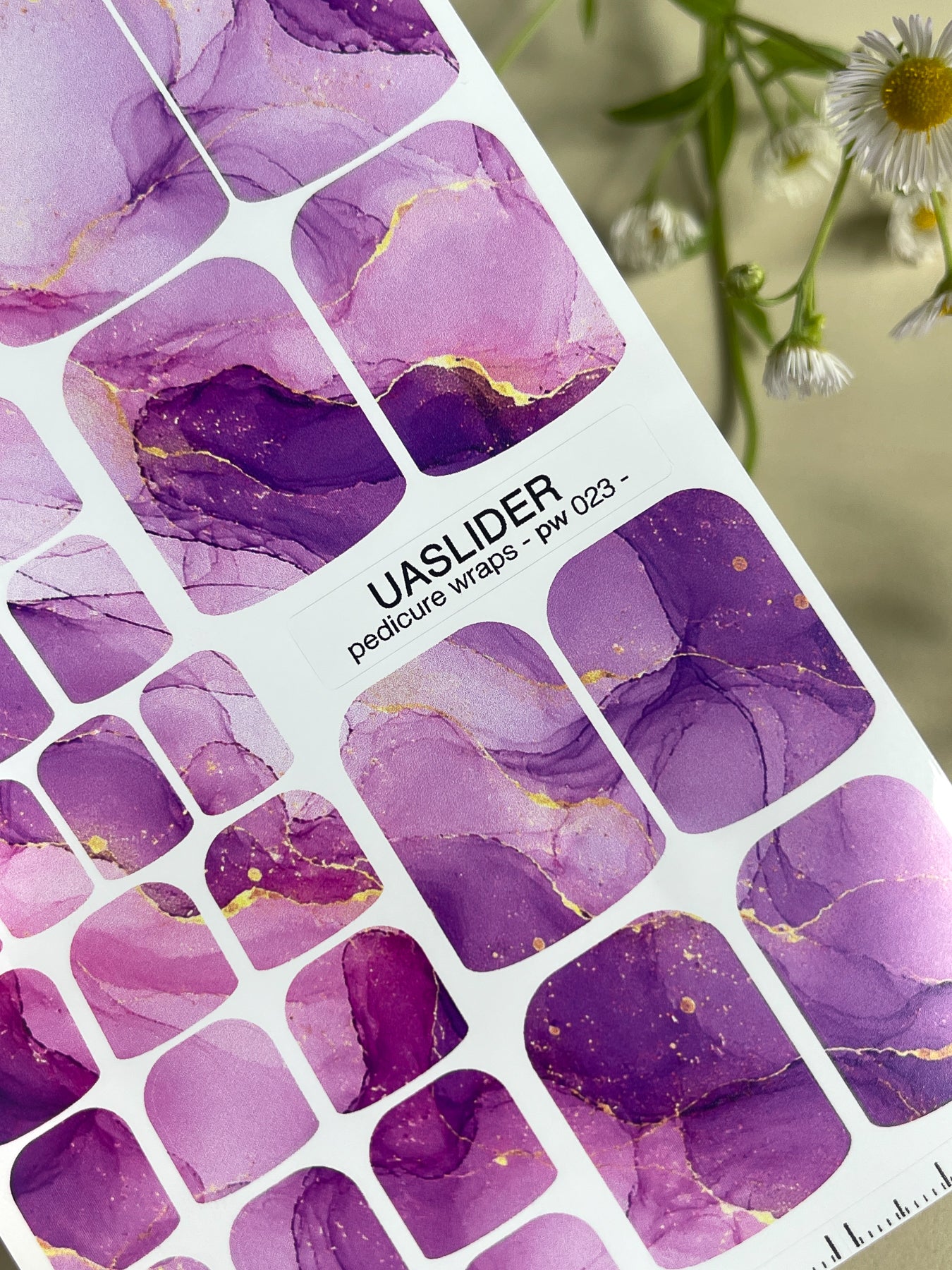 Marble Pedicure Nail Wraps — Purple & Lilac Watercolor Marble with Gold | PW-023