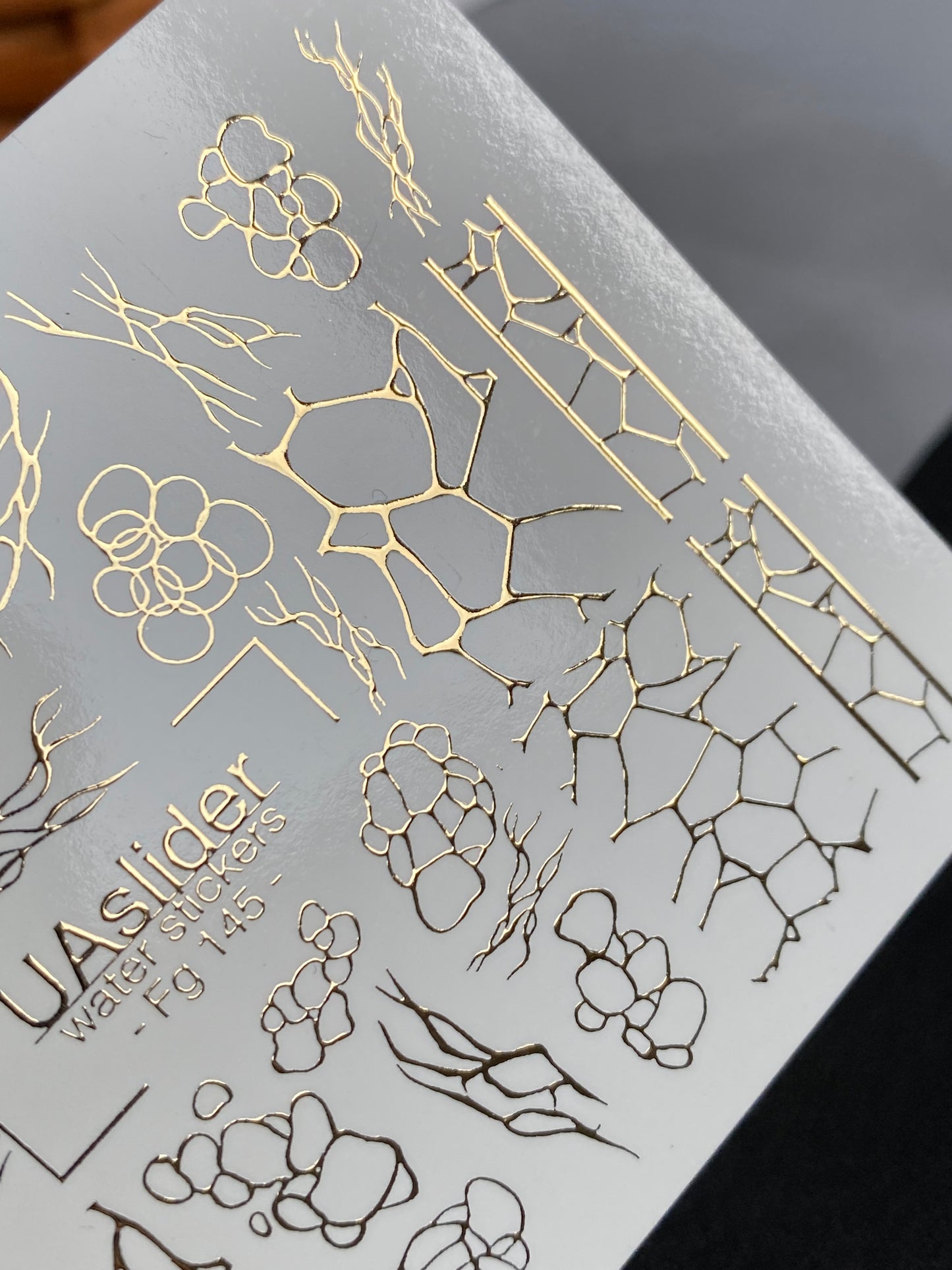 Nail Water Decal Fg-145 | Water Slide Nail Decals with Gold Cracked and Abstract Net Patterns | Modern Nail Art