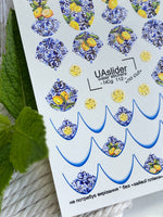 Nail Water Decal NCg-112 | Water Slide Nail Decals with Lemons | Blue Majolica Pattern - UASLIDER