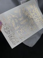 Nail Water Decal Fg-145 | Water Slide Nail Decals with Gold Cracked and Abstract Net Patterns | Modern Nail Art - UASLIDER
